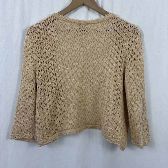 Christopher & Banks Handknit Crochet Open From Butter Yellow Cardigan Women’s L - Picture 2 of 8